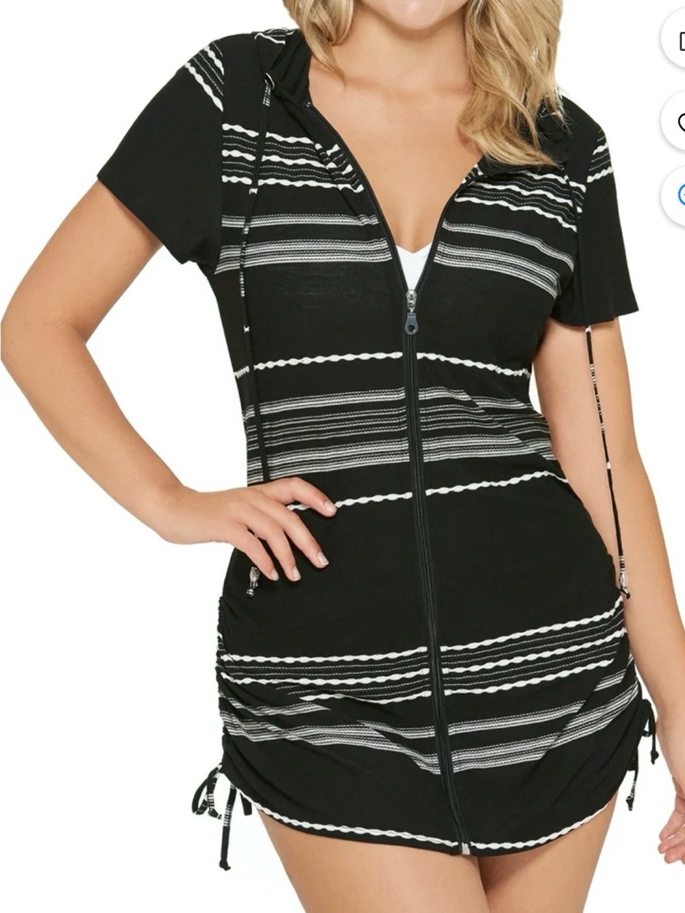 NWOT Dotti Dahilia Swim Cover Up With Hood Full Zip 1X Black White Msrp $65